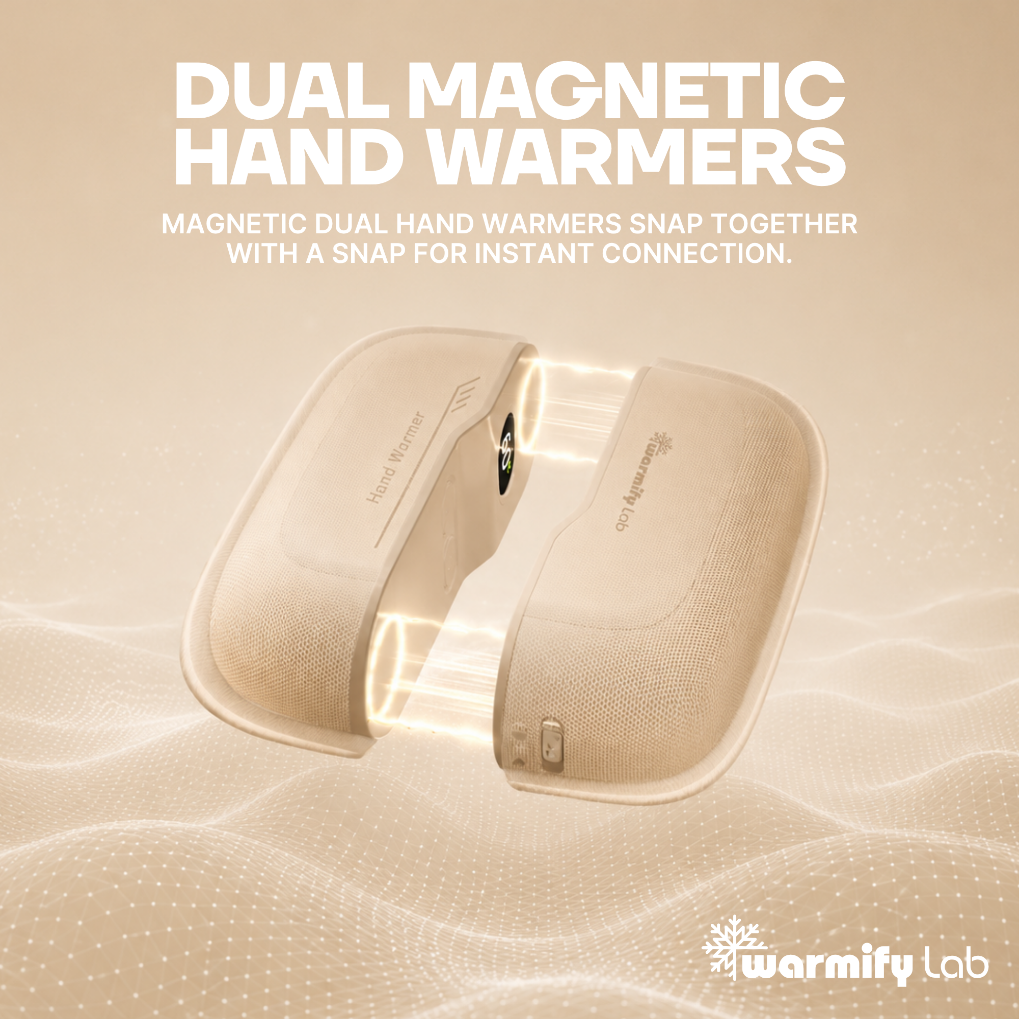 Dual Magnetic Hand Warmers clicked together for storage by Warmify Lab
