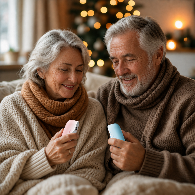 Elderly persons staying warm with a Warmify Lab hand warmers