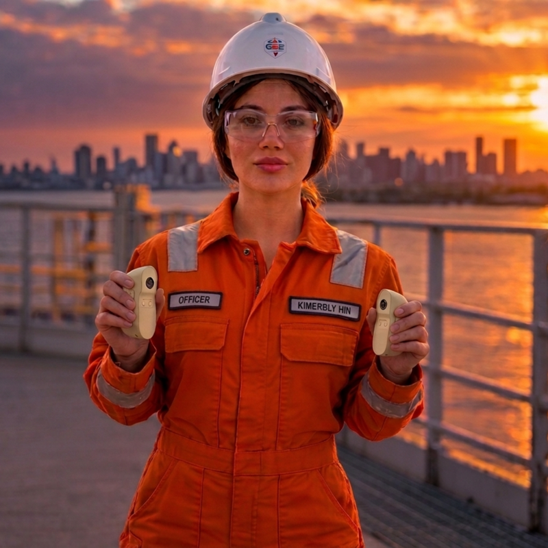 Protection officer using a rechargeable hand warmer by Warmify Lab